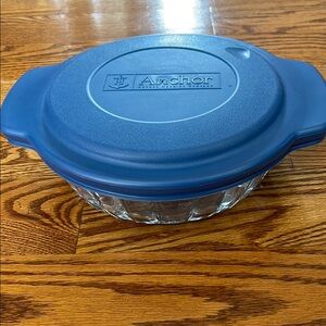 Anchor Blue Glass Baking Dish with Lid